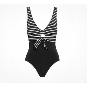 Robin Piccone Sailor Tie Front One Piece Swimsuit In Black & White Sz 6 New